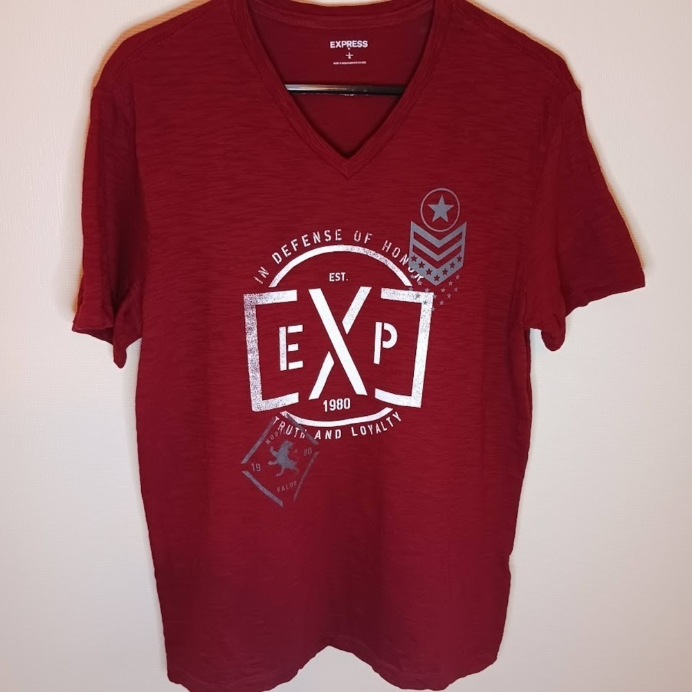 Express Short Sleeve V-Neck Shirt Cotton Red Size‎ Large